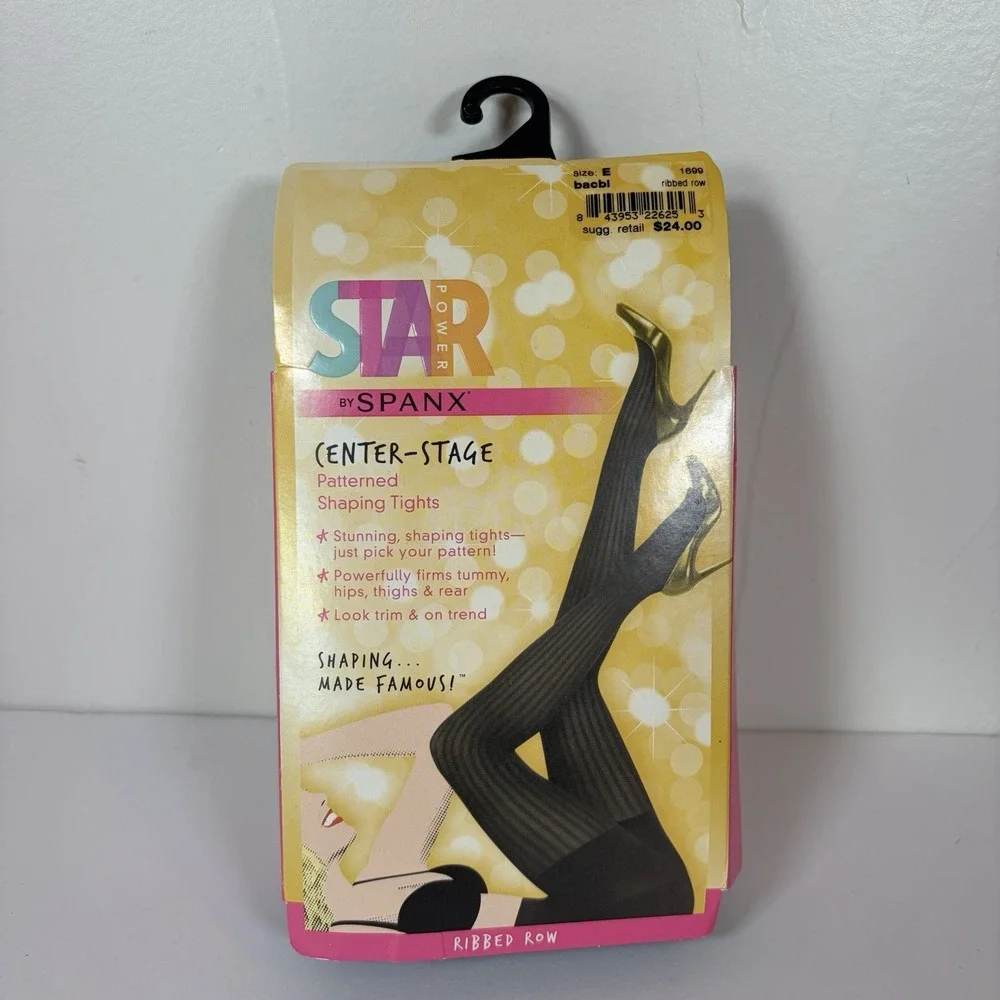 Star Power by Spanx Women's Ribbed Row Shaping Tights (E, Black)